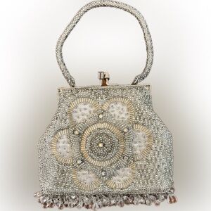 Mini Silver Beaded Bag – Floral Detail | Vintage-Inspired, On-Trend EC
